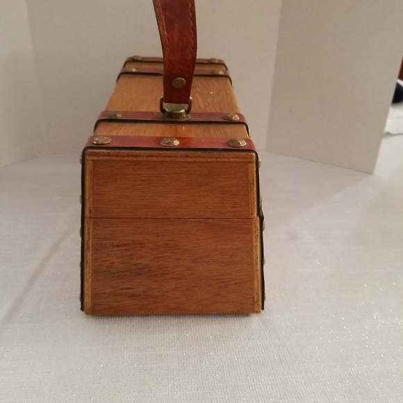 Mr. R wooden purse with leather straps vintage 1970s. - Picture 3 of 6